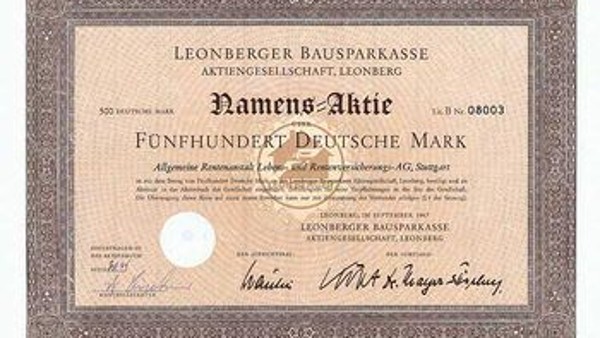 Abbildung der Namensaktie von der Leonberger Bausparkasse