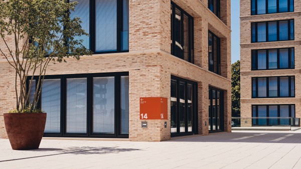 Moderner Campus Plaza mit Pflanze