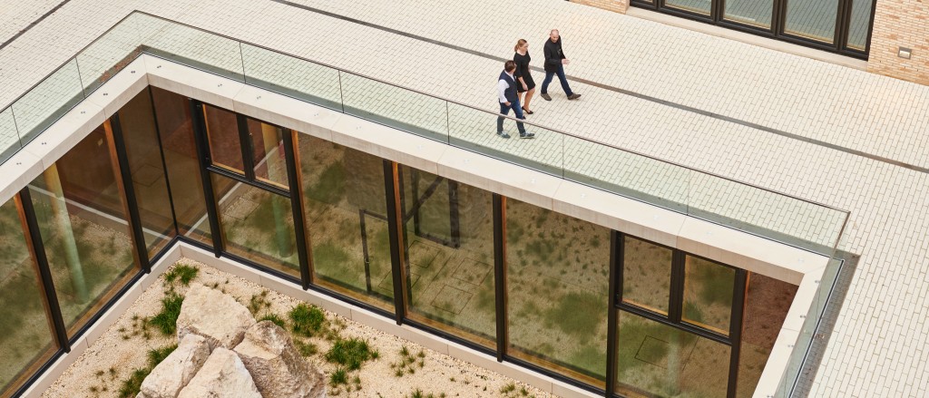 high-angle shot of the inner courtyard in the campus